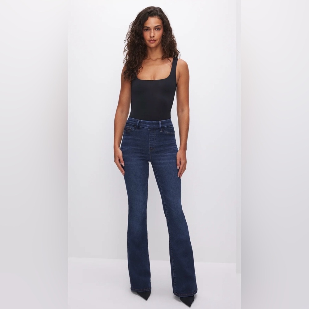 Good American Dark Power Stretch Flare Jeans